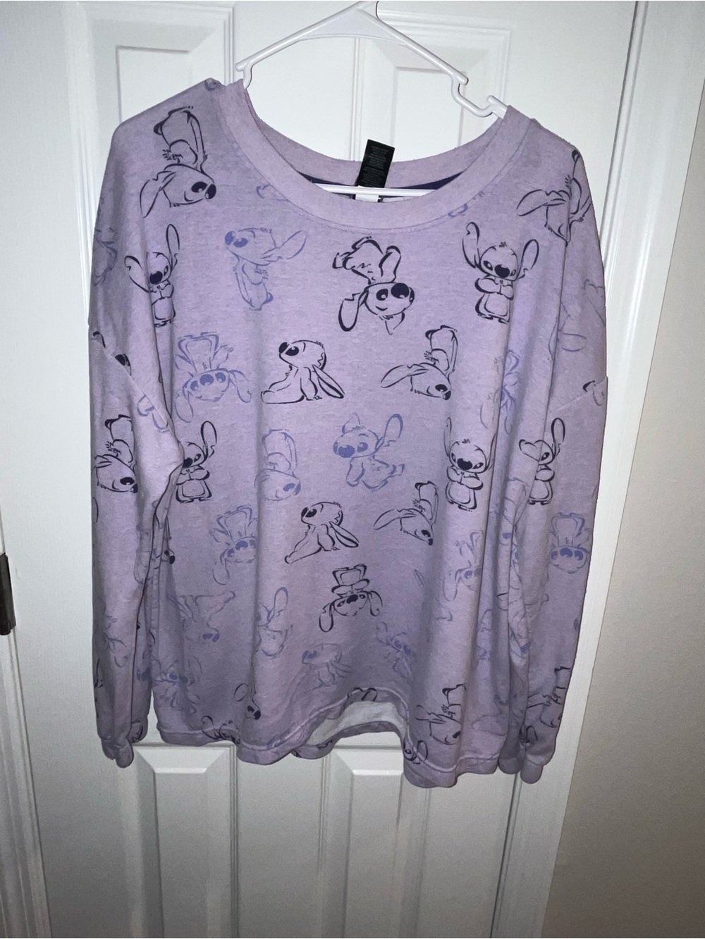 Disney Lavender Crewneck Sweater with Stitch Print